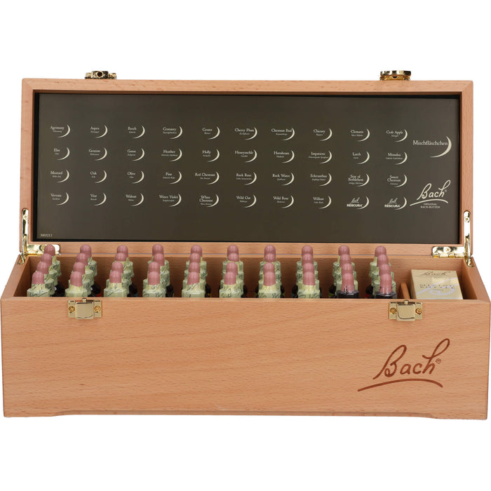 Bach Original Bach-Blüten Nr. 1-38 und RESCUE Tropfen Premium Set in der hochwertigen Buchenholzbox, 40 pc Bouteilles