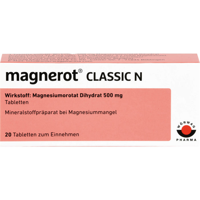 magnerot Classic N Tabletten bei Magnesiummangel, 20 pcs. Tablets