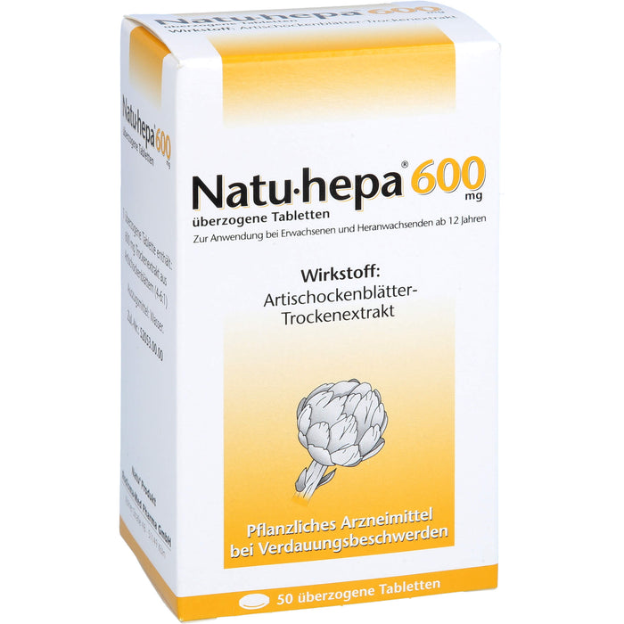 Natu-hepa 600 mg Tabletten bei Verdauungsbeschwerden, 50 pc Tablettes