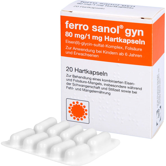 ferro sanol gyn Kapseln bei Eisen- und Folsäuremangel, 20 pcs. Capsules