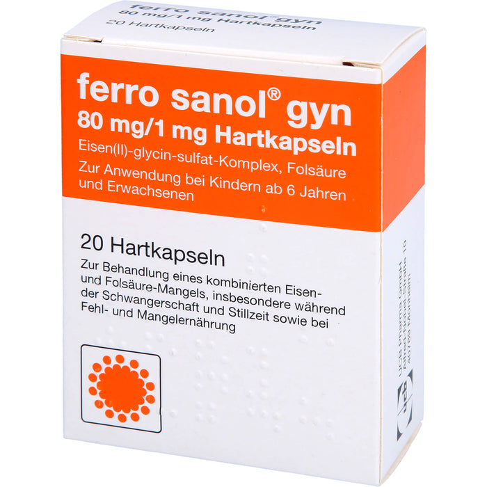 ferro sanol gyn Kapseln bei Eisen- und Folsäuremangel, 20 pcs. Capsules