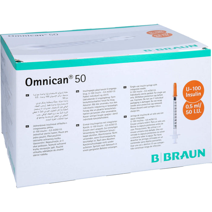 Omnican 50 0,5ml Insulinspritzen, 50 I.E. Nennvolumen, U-100 Insulin; 0,30x12mm, 100X1 St SRI