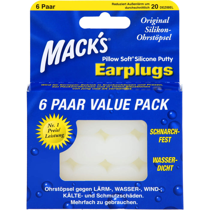 Macks Silikon-Ohrstöpsel, 12 pcs. Earplugs