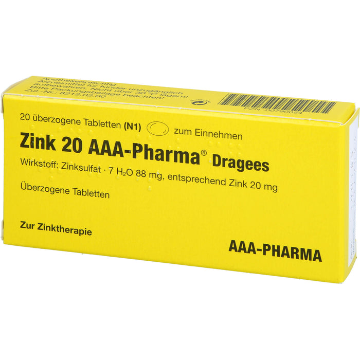 Zink 20 AAA-Pharma Dragees, 20 St UTA