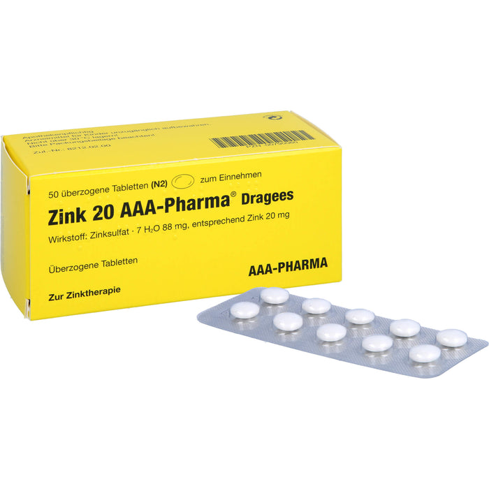 Zink 20 AAA-Pharma Dragees, 50 St UTA