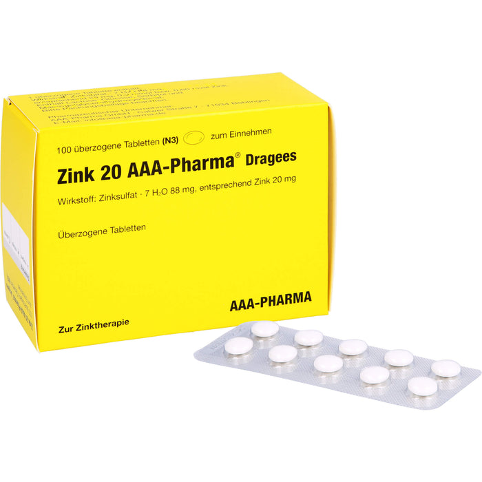 Zink 20 AAA-Pharma Dragees zur Zinktherapie, 100 pcs. Tablets