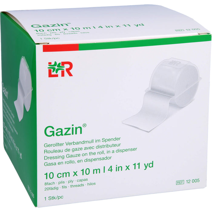 Gazin Gerollter Verbandmull im Spender 10 cm x 10 m 8fach, 1 pc pansement