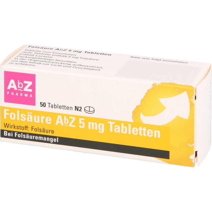 Folsäure AbZ 5 mg Tabletten bei Folsäuremangel, 50 pc Tablettes