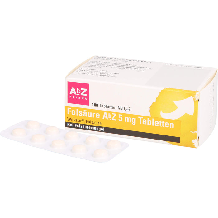 Folsäure AbZ 5 mg Tabletten bei Folsäuremangel, 100 St. Tabletten