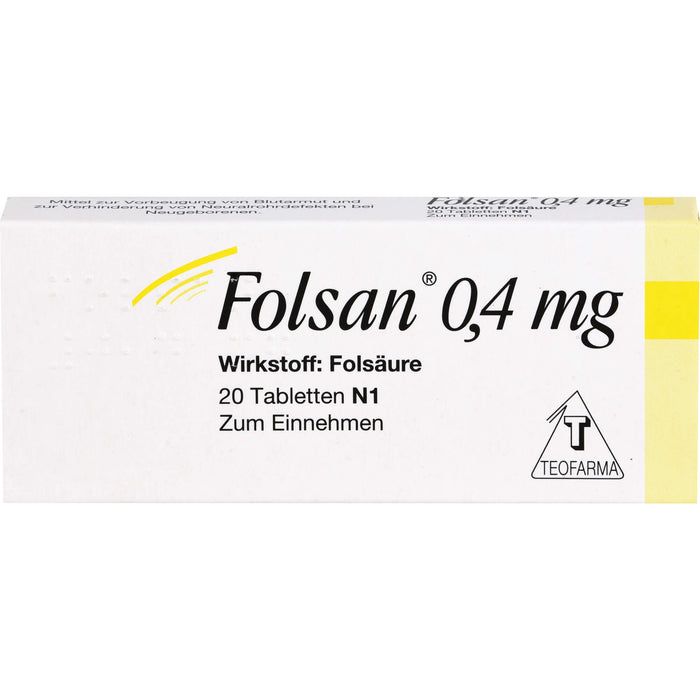 Folsan 0,4 mg Tabletten bei Folsäuremangel, 20 pc Tablettes