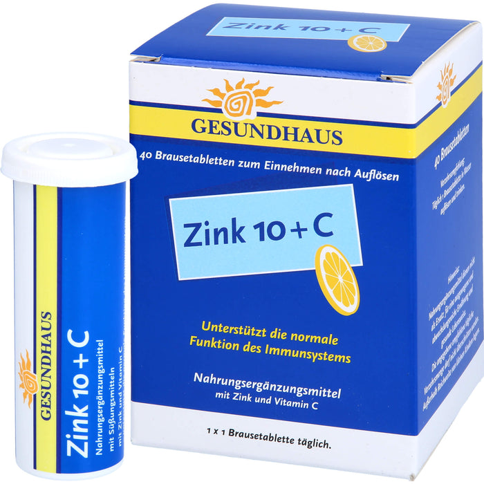 GESUNDHAUS Zink 10 + C Brausetabletten, 40 pc Tablettes