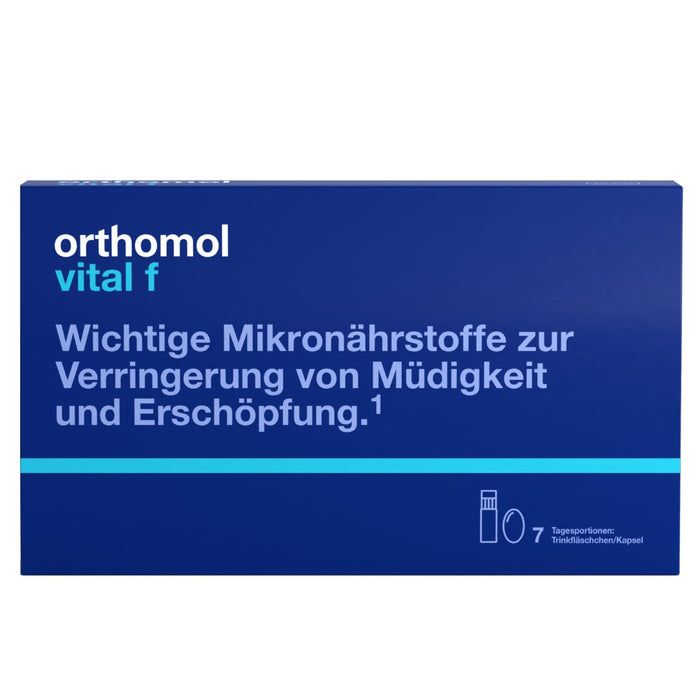 Orthomol Vital f - Mikronährstoffe für Frauen - bei Müdigkeit und Erschöpfung - mit B-Vitaminen, Omega-3-Fettsäuren und Magnesium - Trinkampullen/Kapseln, 7 St. Tagesportionen