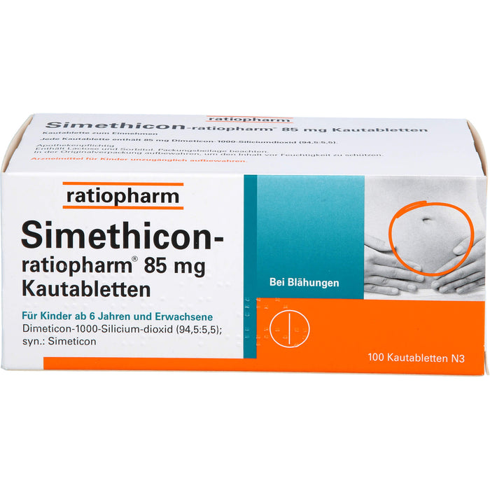 Simethicon-ratiopharm 85 mg Kautabletten bei Blähungen, 100 pc Tablettes