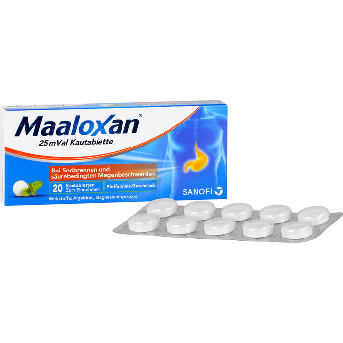 Maaloxan 25 mVal bei Sodbrennen Kautabletten Pfefferminz-Geschmack, 20 pc Tablettes