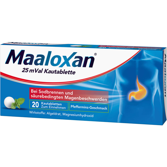 Maaloxan 25 mVal bei Sodbrennen Kautabletten Pfefferminz-Geschmack, 20 pc Tablettes