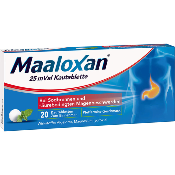 Maaloxan 25 mVal bei Sodbrennen Kautabletten Pfefferminz-Geschmack, 20 pcs. Tablets