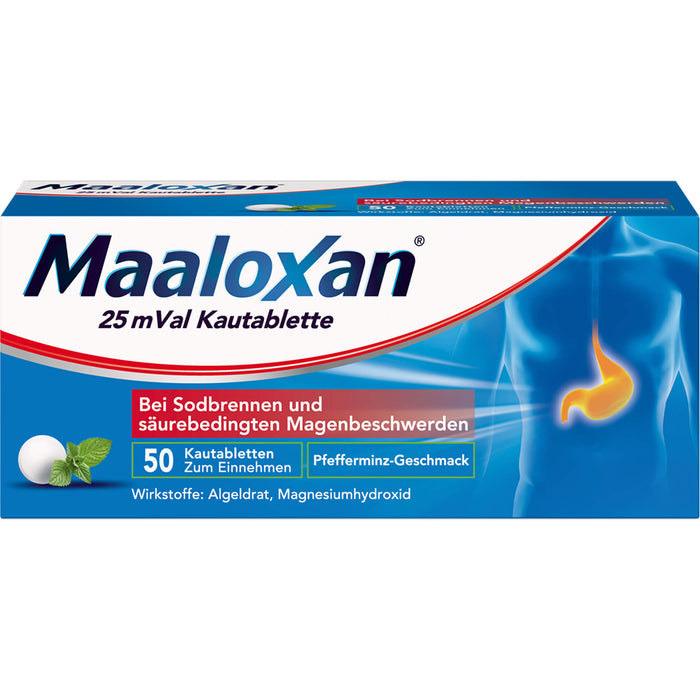 Maaloxan 25 mVal bei Sodbrennen Kautabletten Pfefferminz-Geschmack, 50 St. Tabletten