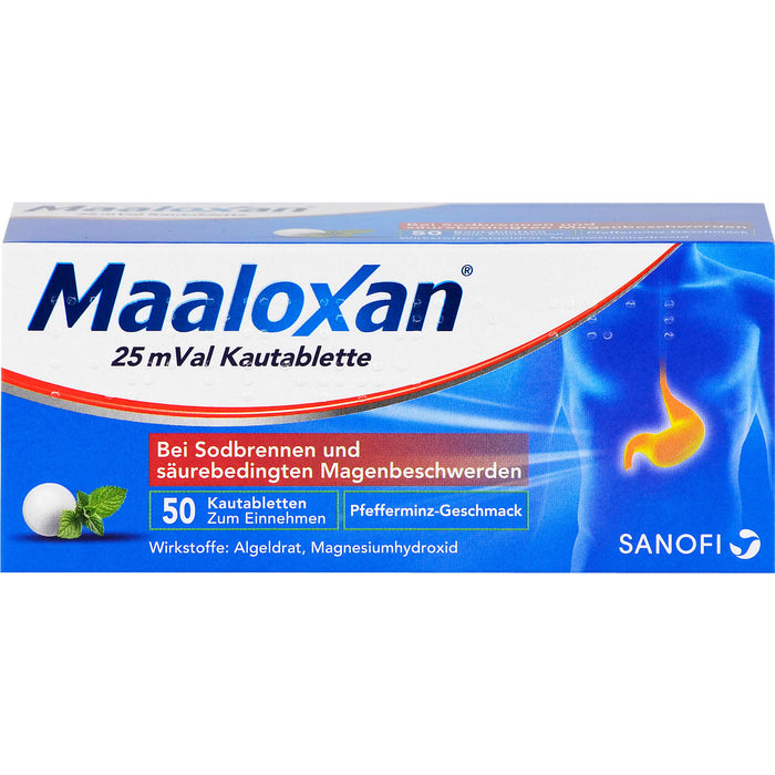 Maaloxan 25 mVal bei Sodbrennen Kautabletten Pfefferminz-Geschmack, 50 pc Tablettes