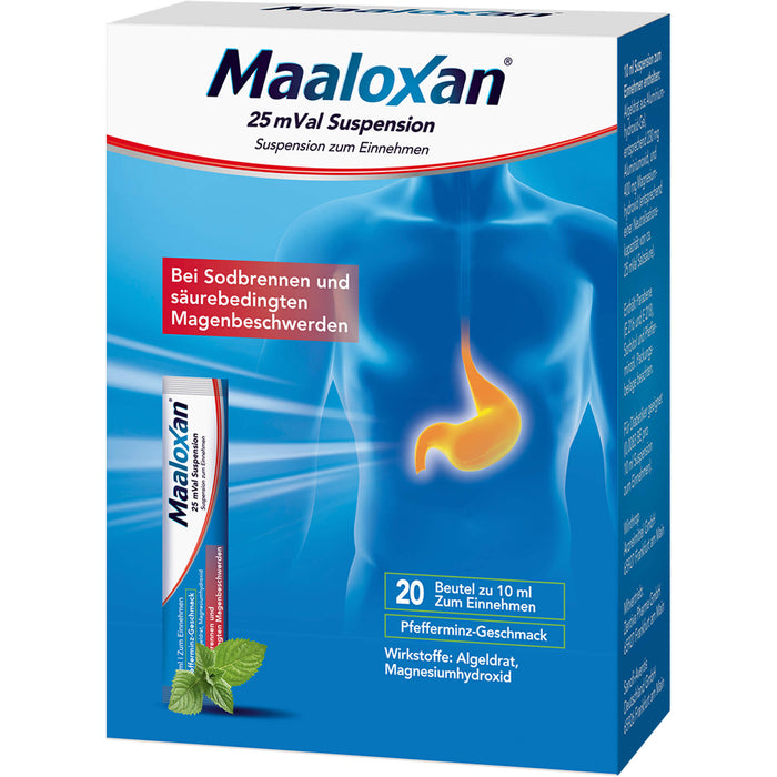 Maaloxan 25 mVal Suspension Pfefferminz bei Sodbrennen, 20 pc Sachets