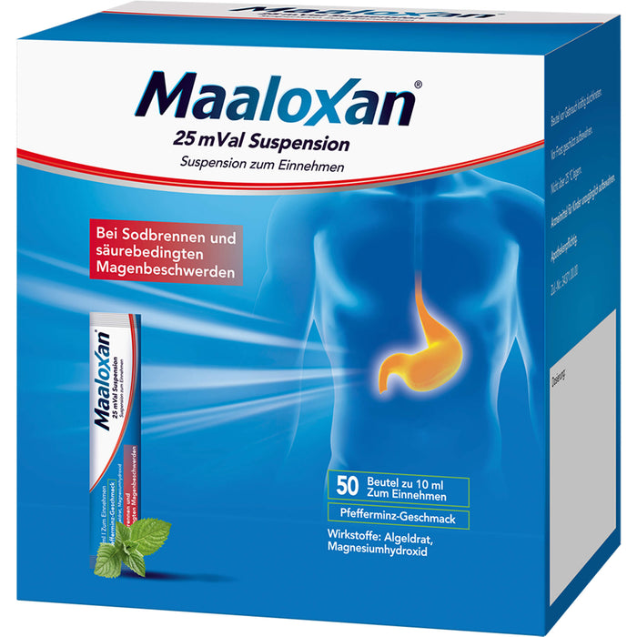 Maaloxan 25 mVal Suspension Pfefferminz bei Sodbrennen, 50 pc Sachets