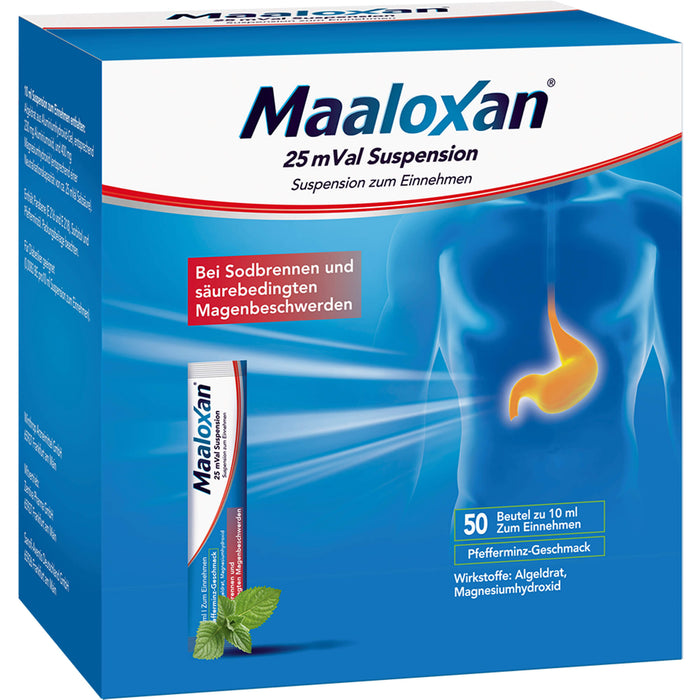 Maaloxan 25 mVal Suspension Pfefferminz bei Sodbrennen, 50 pc Sachets