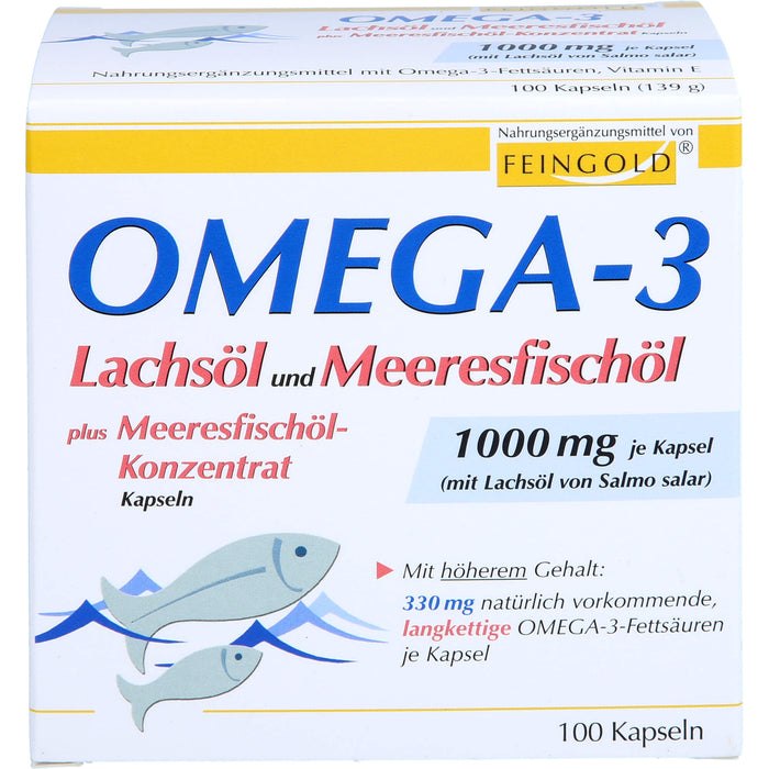 FEINGOLD Omega-3 Lachsöl und Meeresfischöl Kapseln, 100 pcs. Capsules