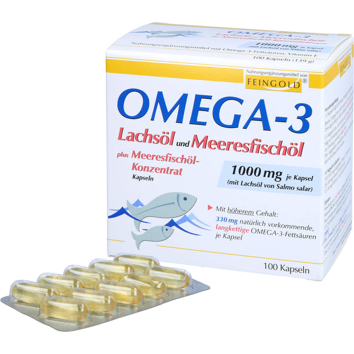 FEINGOLD Omega-3 Lachsöl und Meeresfischöl Kapseln, 100 pcs. Capsules