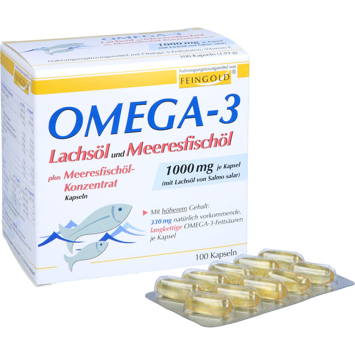 Omega-3 Lachsöl und Meeresfischöl Kapseln, 100 St. Kapseln