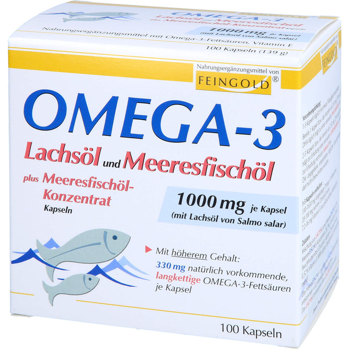 FEINGOLD Omega-3 Lachsöl und Meeresfischöl Kapseln, 100 pcs. Capsules