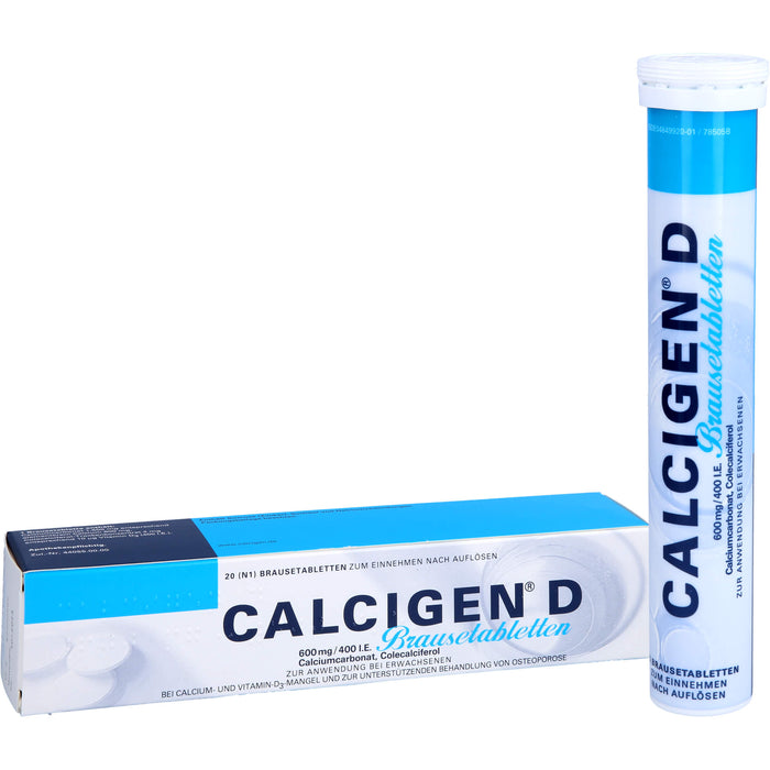 Calcigen D 600 mg/400 I.E. Brausetabletten bei Calcium- und Vitamin-D3-Mangel, 20 St. Tabletten