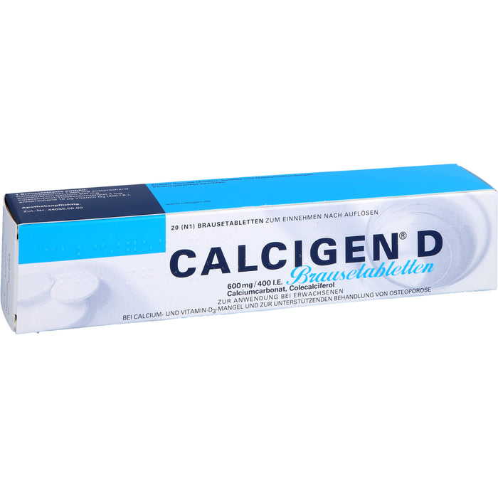 Calcigen D 600 mg/400 I.E. Brausetabletten bei Calcium- und Vitamin-D3-Mangel, 20 pc Tablettes