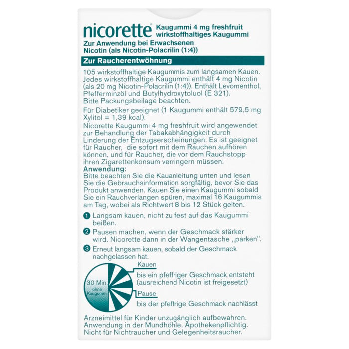 nicorette Kaugummi 4 mg Nicotin zuckerfrei freshfruit, 105 St. Kaugummi