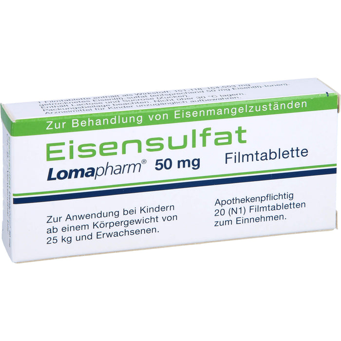 Eisensulfat Lomapharm 50 mg, Filmtablette, 20 pcs. Tablets