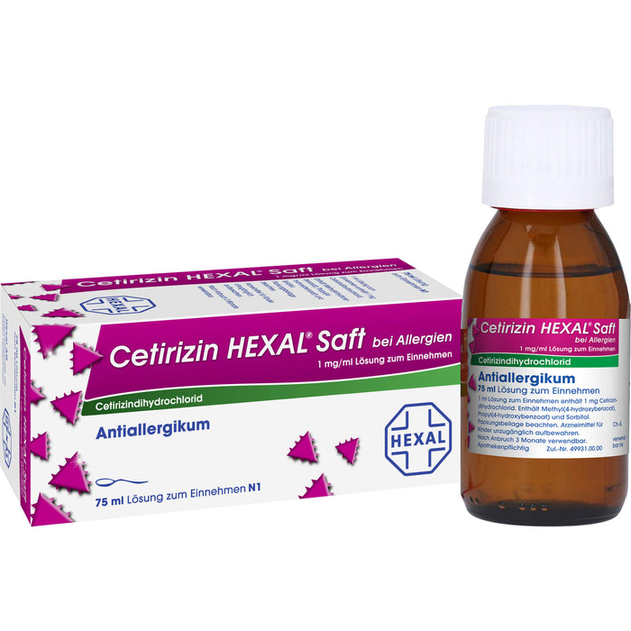 Cetirizin HEXAL Saft bei Allergien, 75 ml Solution