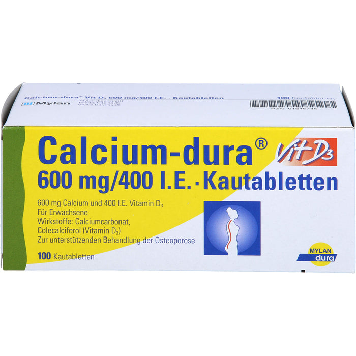 Calcium-dura Vit D3 600 mg/400 I.E. Kautabletten, 100 pcs. Tablets