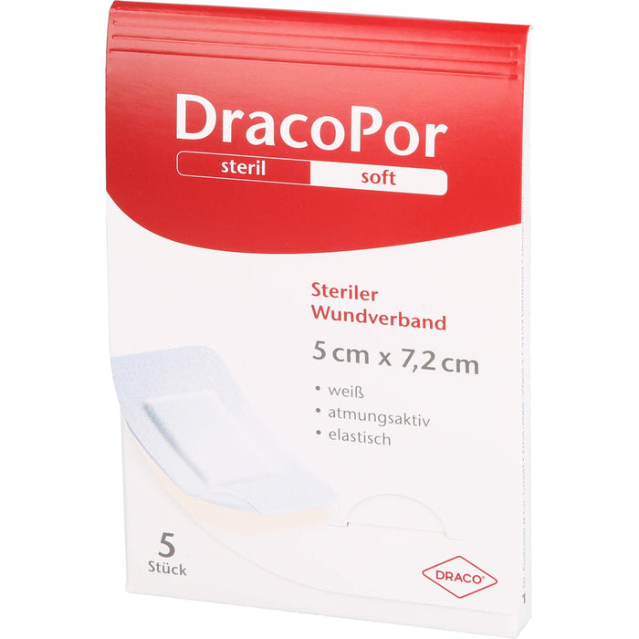 DracoPor soft  5 cm x 7,2 cm weiß steriler Wundverband, 5 pcs. Wound dressings