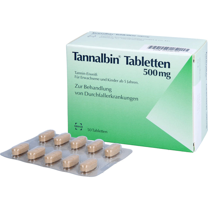 Tannalbin Tabletten 500 mg bei Durchfallerkrankungen, 50 pc Tablettes