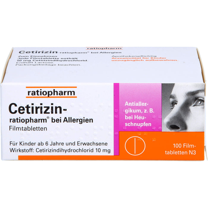 Cetirizin-ratiopharm 10 mg Filmtabletten bei Allergien, 100 pcs. Tablets