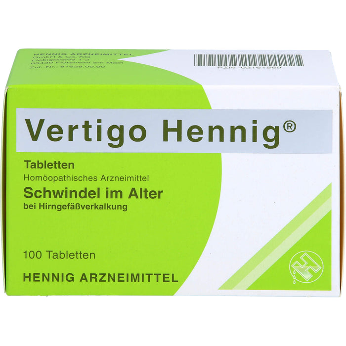 Vertigo Hennig Tabletten bei Hirngefäßverkalkung, 100 pcs. Tablets