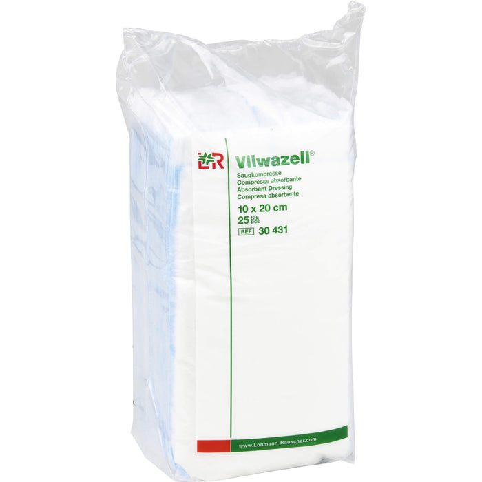 L & R Vliwazell Saugkompressen 10 x 20 cm, 25 pc Compresses