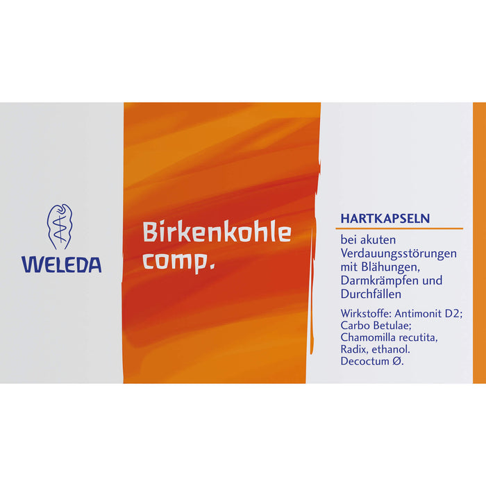 WELEDA Birkenkohle comp. Hartkapseln bei akuten Verdauungsstörungen mit Blähungen, Verdauungskrämpfen und Durchfällen, 50 pc Capsules