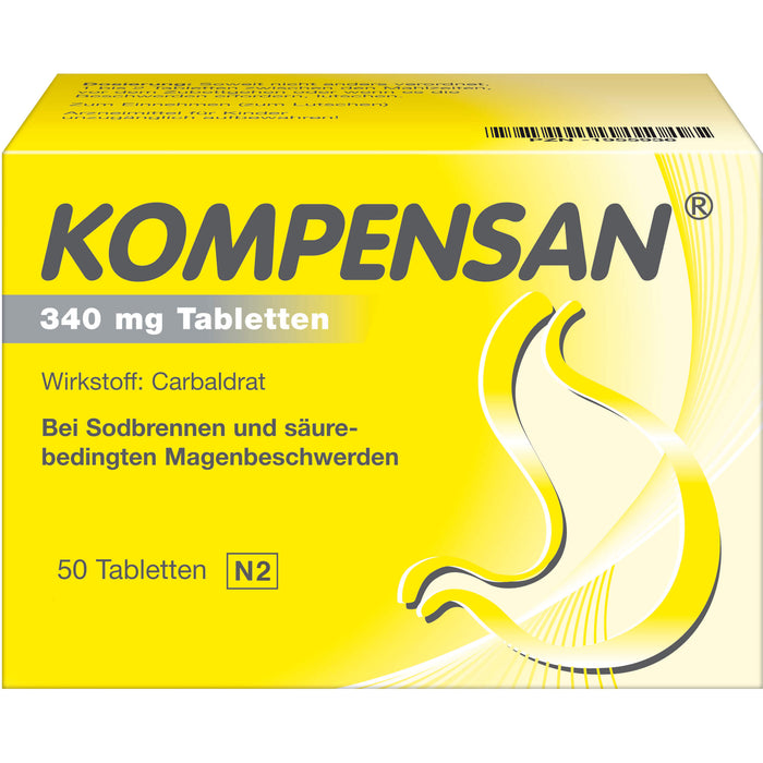 Kompensan 340 mg Tabletten bei Sodbrennen und säure-bedingten Magenbeschwerden, 50 pc Tablettes