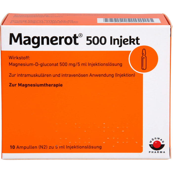 Magnerot 500 Injekt zur intramuskulären und intravenösen Anwendung, 10 St. Ampullen