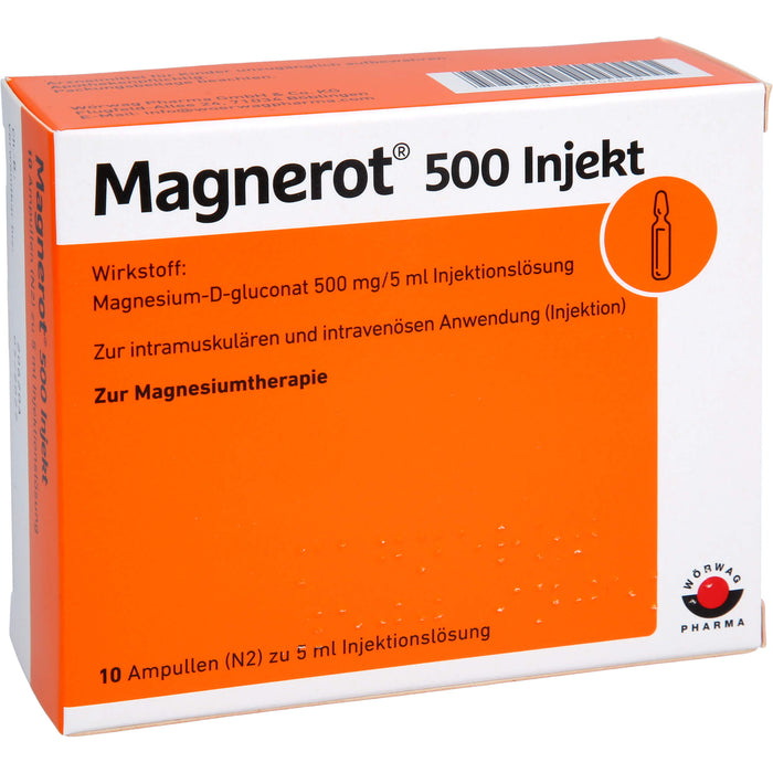 Magnerot 500 Injekt zur intramuskulären und intravenösen Anwendung, 10 St. Ampullen