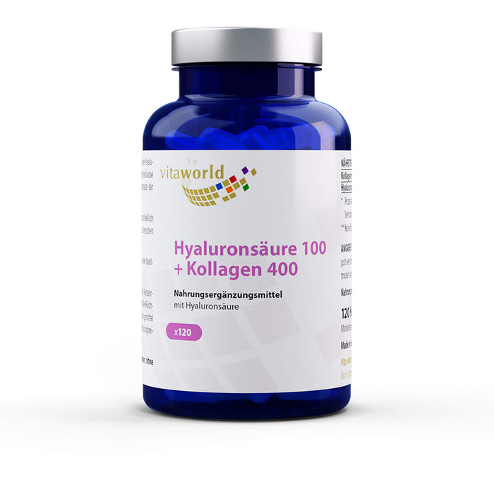 Vita World Hyaluronsäure 100 + Kollagen 400 Kapseln, 120 pc Capsules