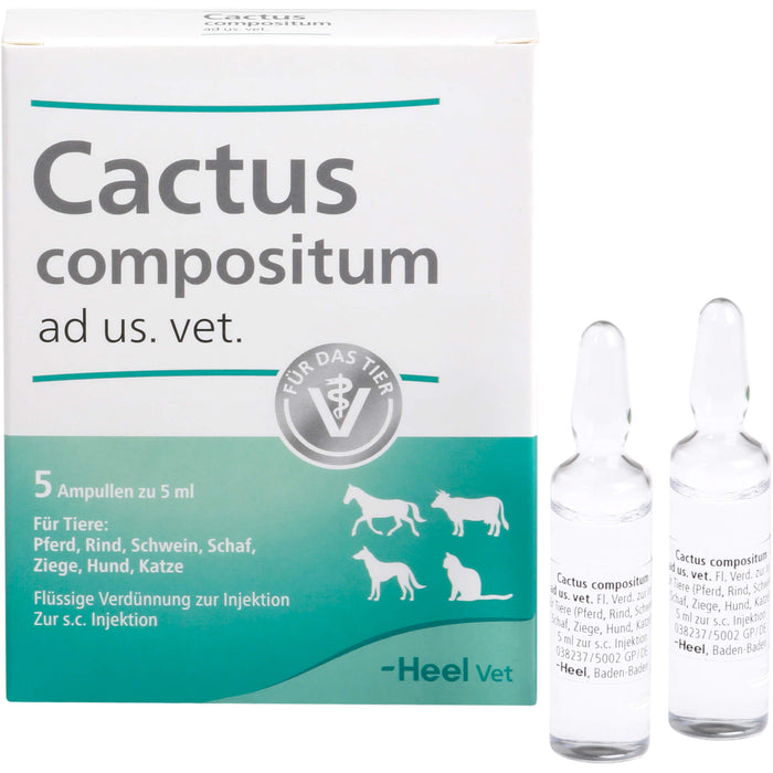 Heel Cactus compositum ad us. vet. flüssige Verdünnung für Pferd, Rind , Schwein, Ziege, Hund und Katze, 5 pc Ampoules