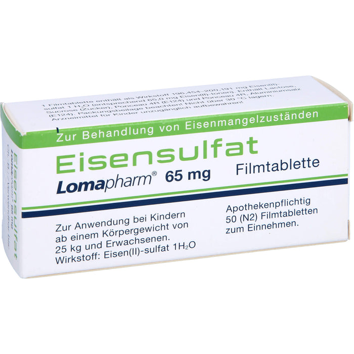 Eisensulfat Lomapharm 65 mg Filmtabletten, 50 pc Tablettes