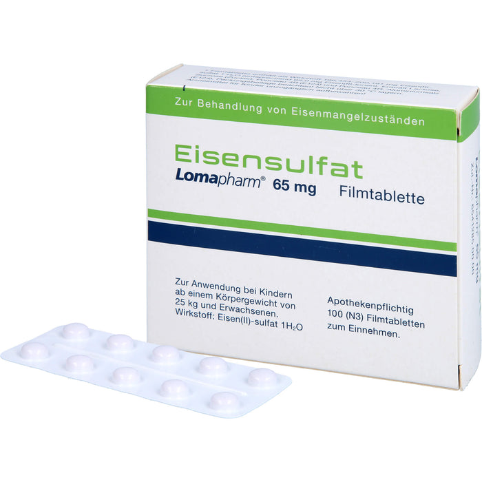 Eisensulfat Lomapharm 65 mg Filmtabletten, 100 pc Tablettes