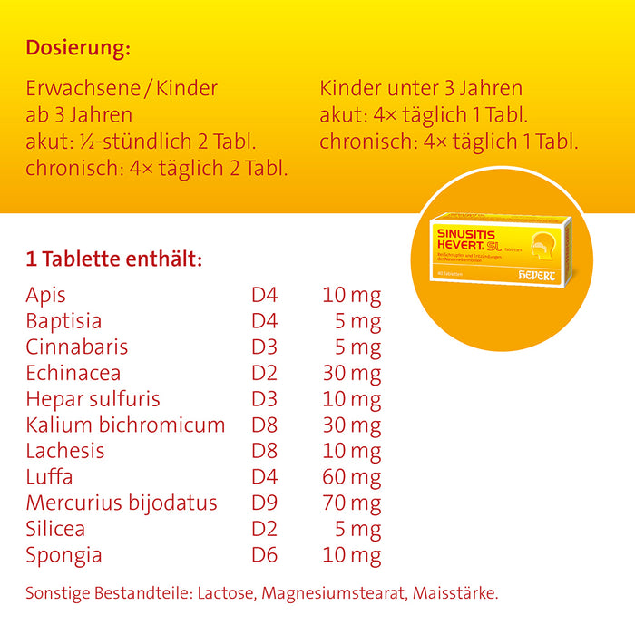 Sinusitis Hevert SL bei Schnupfen und Entzündungen der Nasennebenhöhlen, 40 St. Tabletten