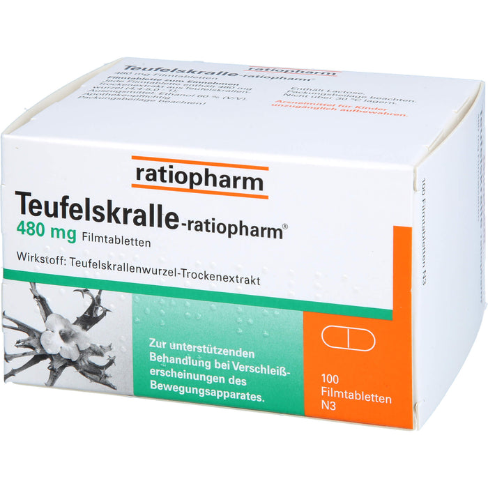 Teufelskralle-ratiopharm Filmtabletten bei Verschleißerscheinungen des Bewegungsapparates, 100 pc Tablettes